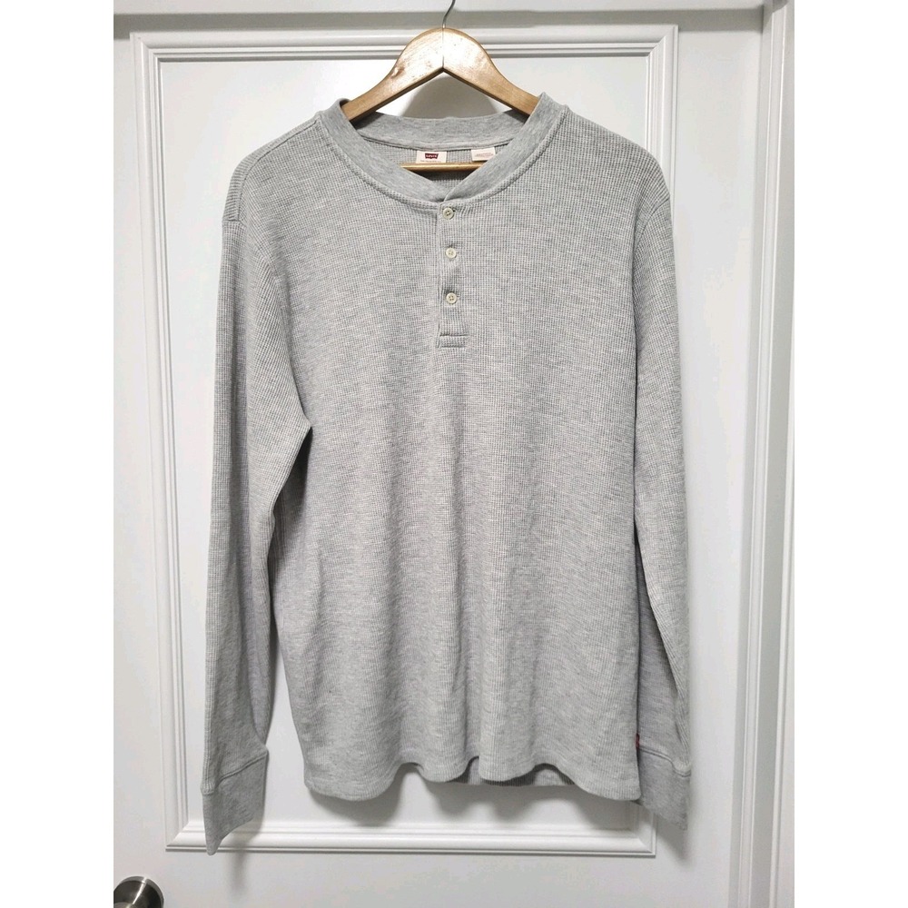 Mens Levis Gray Thermal Waffle Knit Long Sleeve Henley Shirt XL